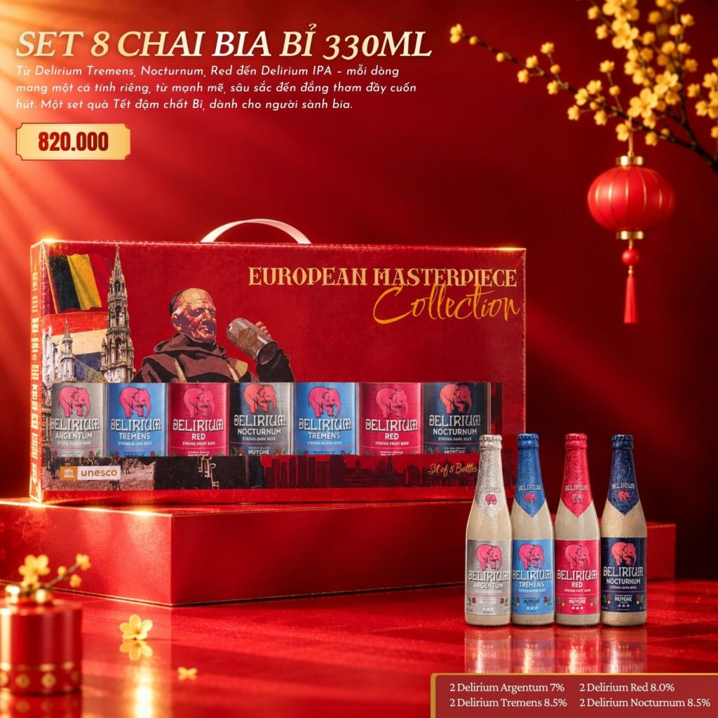 Xách Quà Bia Bỉ 8 Chai Delirium 330ml